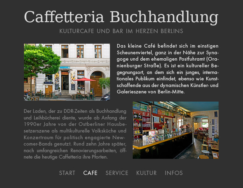 Screenshot Website Caffetteria Buchhandlung, © Philipp Langer