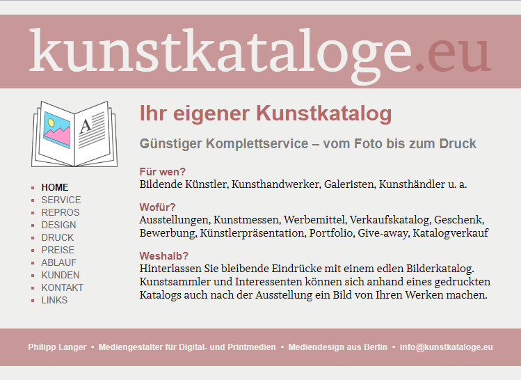 Screenshot Website Kunstkataloge, 2012, © Philipp Langer